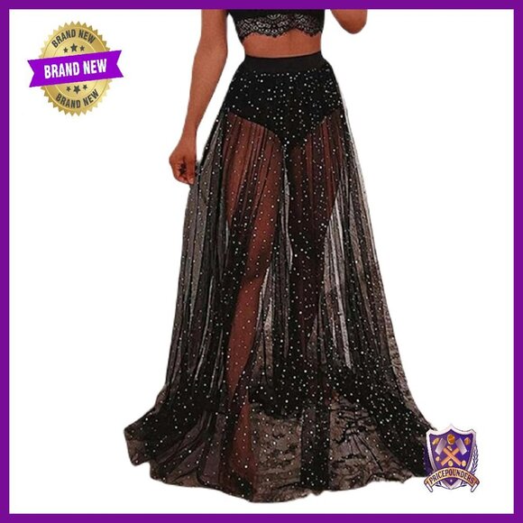 Dresses & Skirts - 2 in 1 Tulle Sequin Maxi Skirt with Shorts, Rave Festival Sparkly Costume